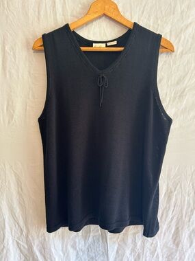 Whimsygoth Dainty Tie Front Sleeveless Top / Black Pointelle Knit